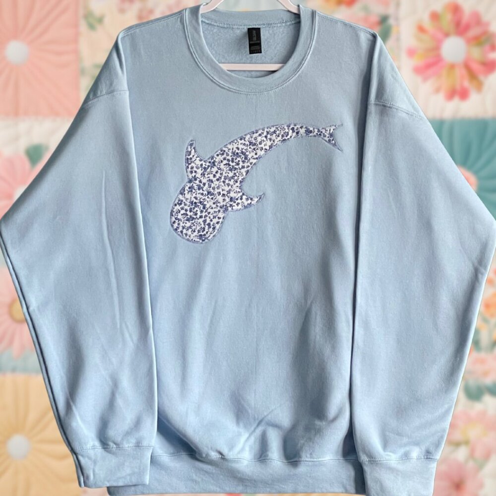 Whale Shark Patchwork Large Light Blue Gildan Emb… - image 1